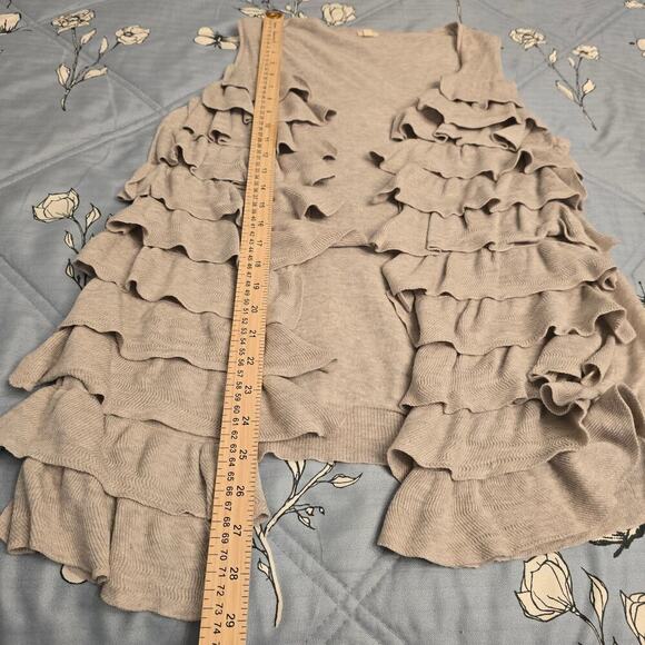 J.Crew Oatmeal Knit Vest M OpenFront Tiered Ruffle Pima Cotton Wool Blend Duster - Picture 8 of 9